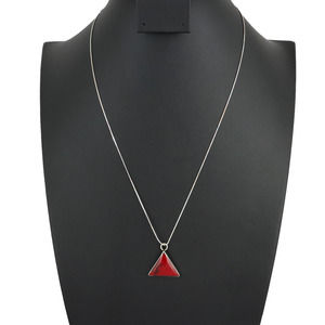 Vintage Sterling Silver 925 Red Jasper Triangle Pendant Necklace 19.5"